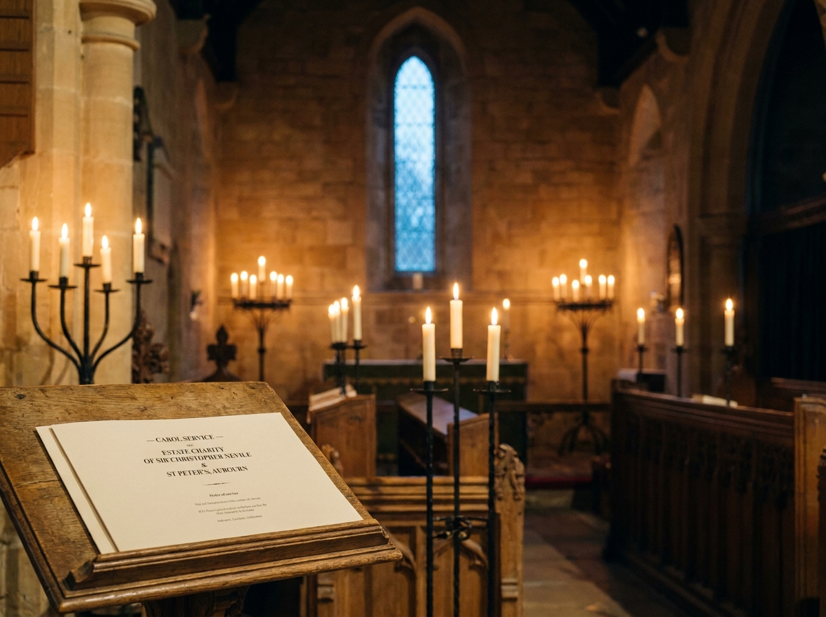 Candles in the chancel of St Peter's, Aubourn, on a winter afternoon — soft amber light on the stonework.
