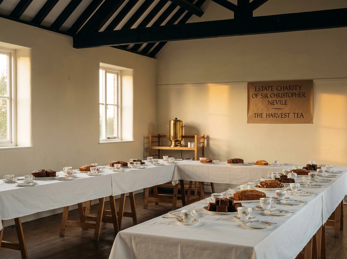 Harvest tea trestle tables at Aubourn Village Hall.